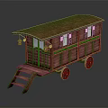 Vintage Wooden Horse-Drawn Carriage With Roof Windows Steps And Wheels
