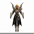 Woman In Golden Armored Outfit With Elven Wings And Fantasy Style Details