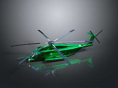 Green Helicopter Model With Rotors And Shiny Sleek Fuselage Design 3d model