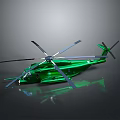 Green Helicopter Model With Rotors And Shiny Sleek Fuselage Design