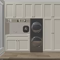 Modern Laundry Room Interior With White Cabinets Washing Machine And Dryer