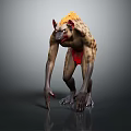 Fierce Standing Hyena Like Creature With Yellow Mane Red Body Long Arms Sharp Claws