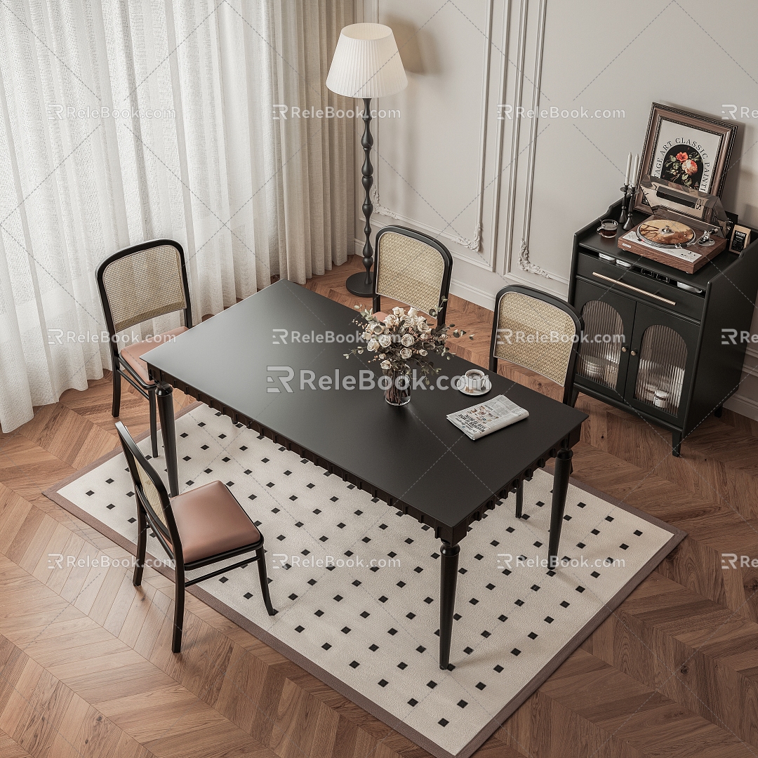 French Entry Luxury Vintage Nordic Restaurant Dining Table and Chair Combination 3d model