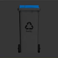 Gray Paper Recycling Bin With Blue Lid And Wheels For Home Use