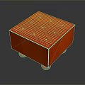 Red Square Wooden Household Item With Grid Top And Short Legs