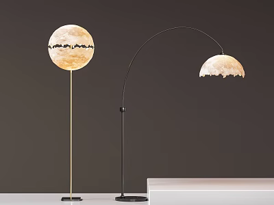 Modern Floor Lamps With Moon Mountain Design Arched Stand Beige Shades Gold Black Bases 3d model