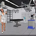 Modern Operating Room Interior With Medical Staff Surgical Table Lights And Equipment