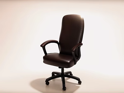 Comfortable Brown Leather Leisure Chair With Armrests And Wheeled Base Design 3d model