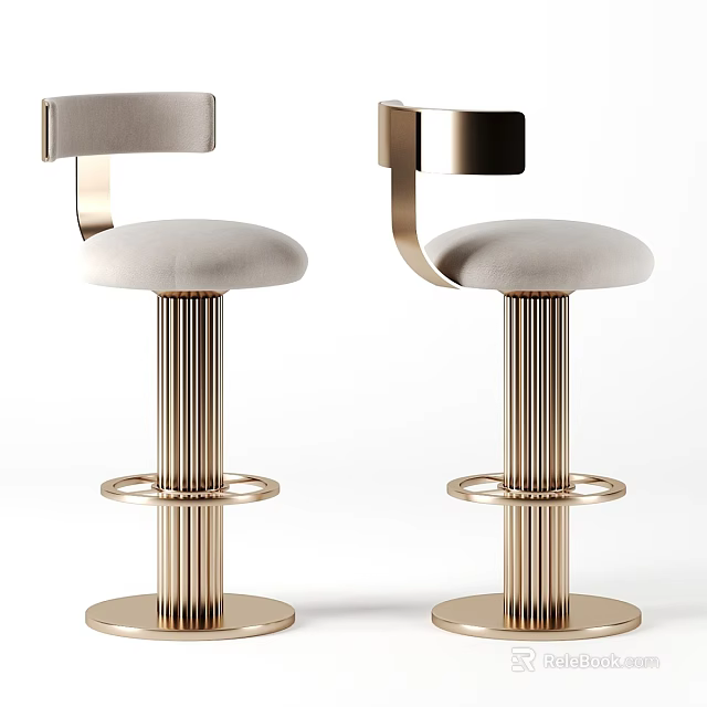 Modern Luxury Gold Metal Frame Velvet Upholstered Bar Chair With Backrest For Home Bar Use 3d model 