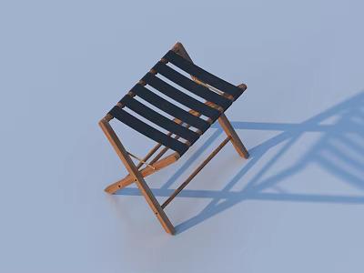 Folding Single Chair With Wooden Frame And Black Slatted Seat Backrest 3d model