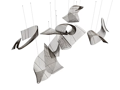 Modern Abstract Chandelier Design With Multiple Curved Components And Openwork Structure 3d model