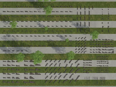 Horizontal Lines in Green Fields with Textured Patterns and Grass Design Elements 3d model