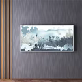 Modern Abstract Painting Hanging On Gray Textured Wall With Contemporary Design