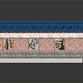 Traditional Chinese Architecture Model With Blue Tile Roof Red Decorative Walls And Gray Stone Base