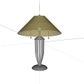 Elegant Table Lamp With Yellow Lampshade Silver Striped Base And Decorative Beads