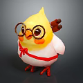 Cute Yellow Chicken Game Movie Character with Glasses Red Bow Tie and White Body