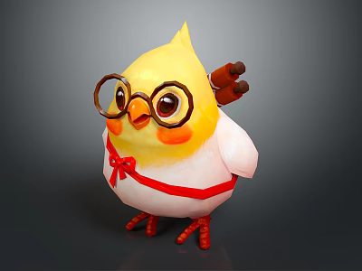 Cute Yellow Chicken Game Movie Character with Glasses Red Bow Tie and White Body 3d model