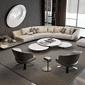 Elegant Modern Living Room With Curved Sofa And Coffee Table Set Area Rug Armchairs