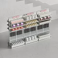 Modern Retail Display Shelf With Labeled Multi Level Racks Holding Various Organized Products 3d model