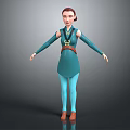 3D Female Character In Blue Outfit With Brown Belt And Brown Shoes Standing Pose