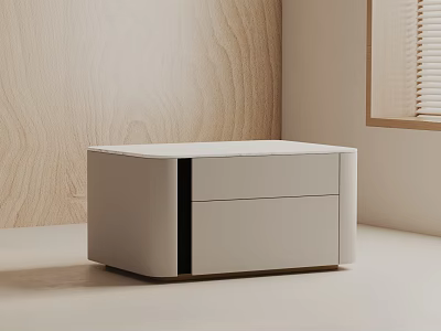 Modern Side Table with Drawer in Room with Wooden Wall and Window 3d model