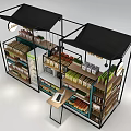 Modern Display Shelves with Black Frame Multiple Layers Green Canopy and Brand Logo for Products