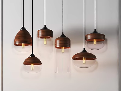 Modern Wooden And Glass Pendant Lights Contemporary Hanging Design For Interior Spaces 3d model