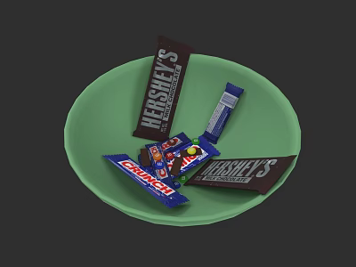 Everyday Green Bowl Filled With Hershey's And Snickers Chocolate Bars 3d model