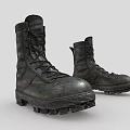Black Military Style Work Boots Featuring Laces Thick Soles and Worn Texture
