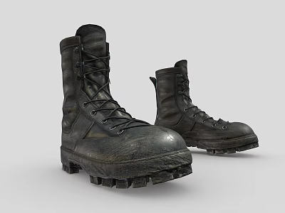 Black Military Style Work Boots Featuring Laces Thick Soles and Worn Texture 3d model