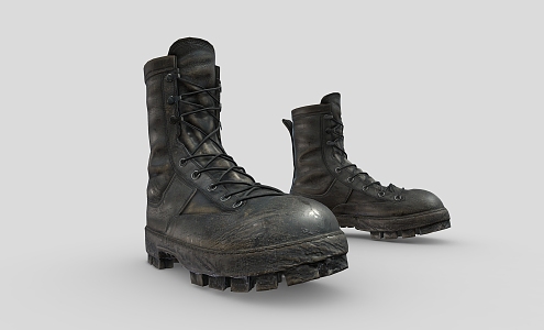 Black Army Boots Shoes 3d model