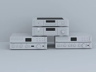 Modern Audio Equipment Stacked And Side By Side With Knobs And Display Panels 3d model