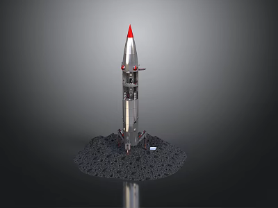 Silver Rocket With Red Tip Standing On Launch Pad For Space Exploration 3d model