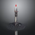 Silver Rocket With Red Tip Standing On Launch Pad For Space Exploration