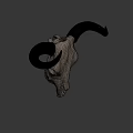 Detailed Bull Skull With Black Horns And Skeletal Features On White Background