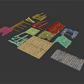 Wooden Building Model Components Including Planks Panels And Rooftop Parts