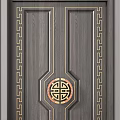 Double Doors With Dark Wood Finish And Intricate Golden Carvings Traditional Design