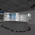 Modern Office Reception Desk With Computers Chairs Blue Accent And White Wall 3d model