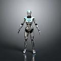 Humanoid Robot Character With Silver Metallic Body And Blue Glowing Accents