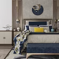 New Chinese background double bed 3d model