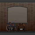 Vintage Bicycle Secured At Brick Wall With Window And Bicycle Rack
