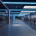 Modern Fitness Gym With Treadmills Mirrored Walls Blue Lighting And Spacious Interior
