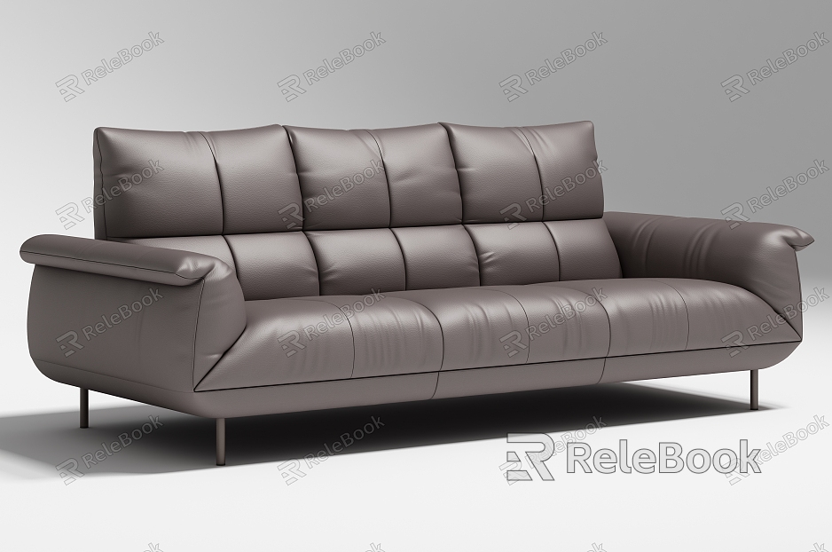 Living room three-seat leather sofa model