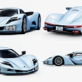 Light Blue Sleek Sports Car Model Displayed In Multiple Angles And Modern Design
