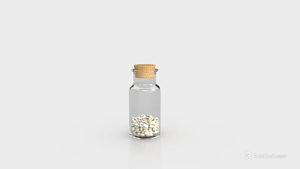 Transparent Glass Bottle With Cork Stopper Containing White Small Granules 3d model 