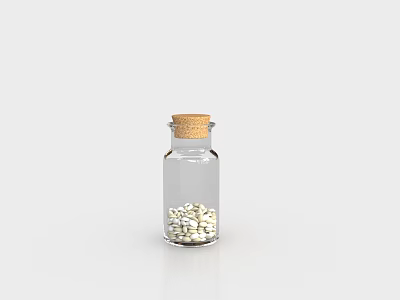 Transparent Glass Bottle With Cork Stopper Containing White Small Granules 3d model
