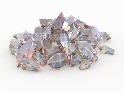 Pile of Transparent Polyhedral Gemstones With Iridescent Pink Purple Sheen For Jewelry Design 3d model