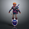 Man With Orange Hair In Warrior Armor Holding Sword And Blue Shield With White Emblem