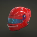 Red Sports Racing Helmet With Blue Visor And Modern Sleek Design Features