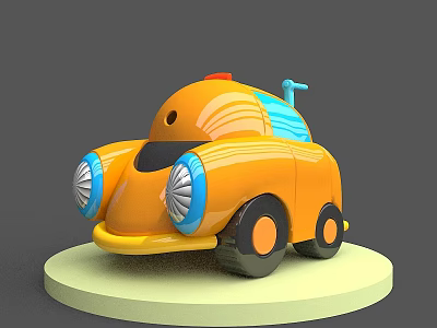 Cute Orange Toy Car With Blue Accents Red Roof Light And Black Wheels 3d model